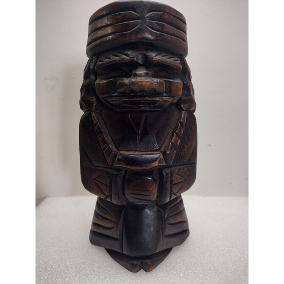 VINTAGE JAPANESE HOKKAIDO AINU CARVED STATUES MAN & WOMAN 7" TALL FOLK ART - Picture 7 of 13